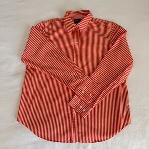 CHAPS Red/Orange & White Striped Casual Shirt Women’s L Button Collared Shirt
